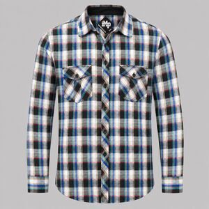 Imperious Mens 3XL Plaid Button Up Shirt Blue Gray Black Cotton Blend Casual
